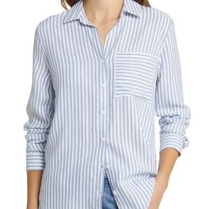 beachlunchlounge Women's Striped Button Down Shirt in Blue and White